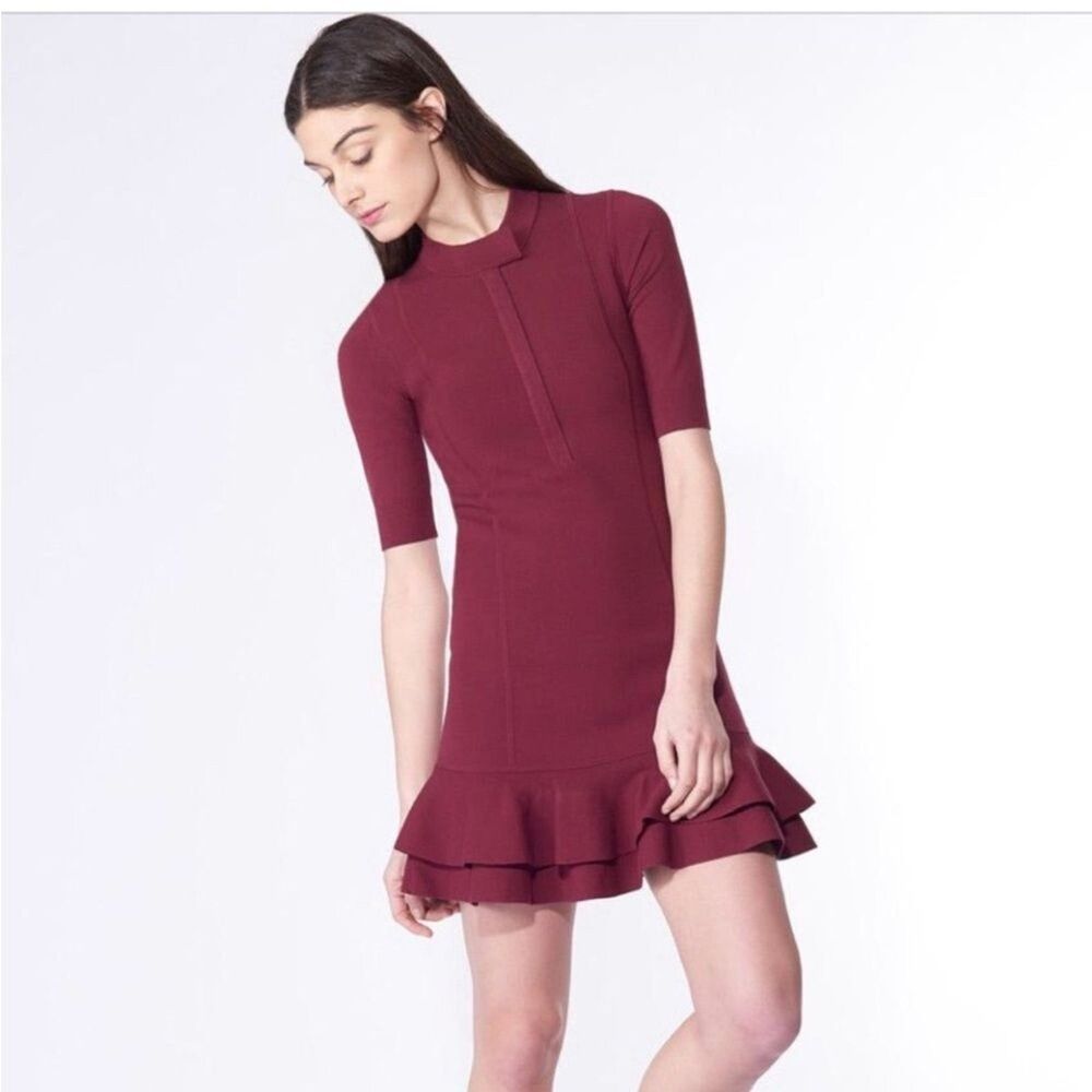 Veronica Beard Aubrey High Neck Pointed Knit Ruffle Mini Dress Sz S